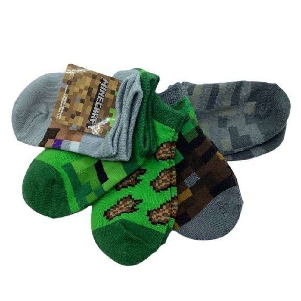 Minecraft Socks Toddler Shoe Size 4.5-8.5 5 Pairs Ribbed Cuffs NEW NWT